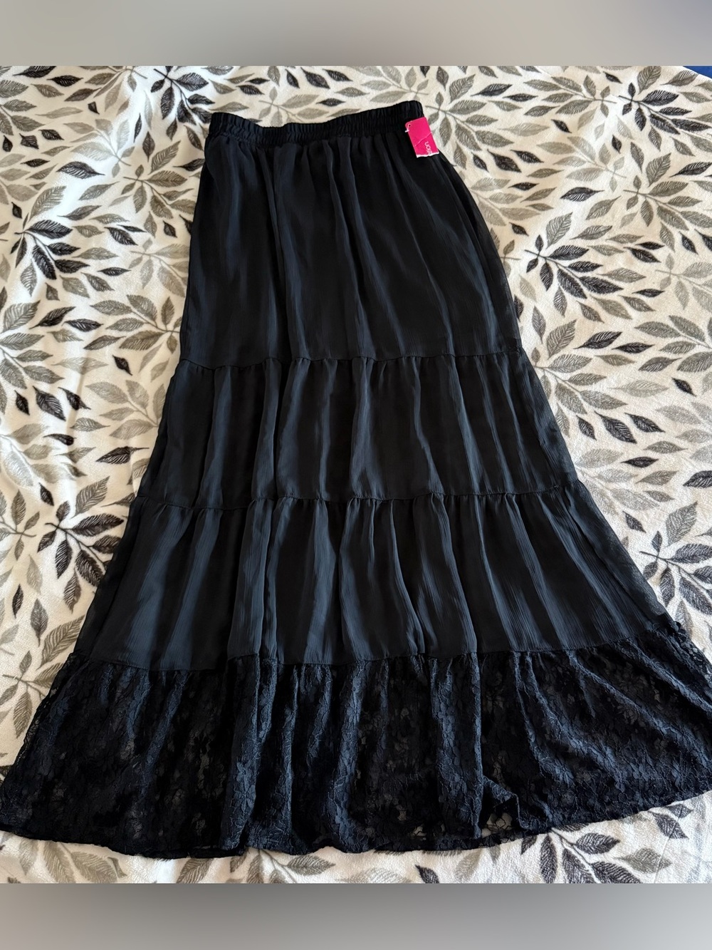 Xhilaration Black Tiered Maxi Skirt with Lace Trim